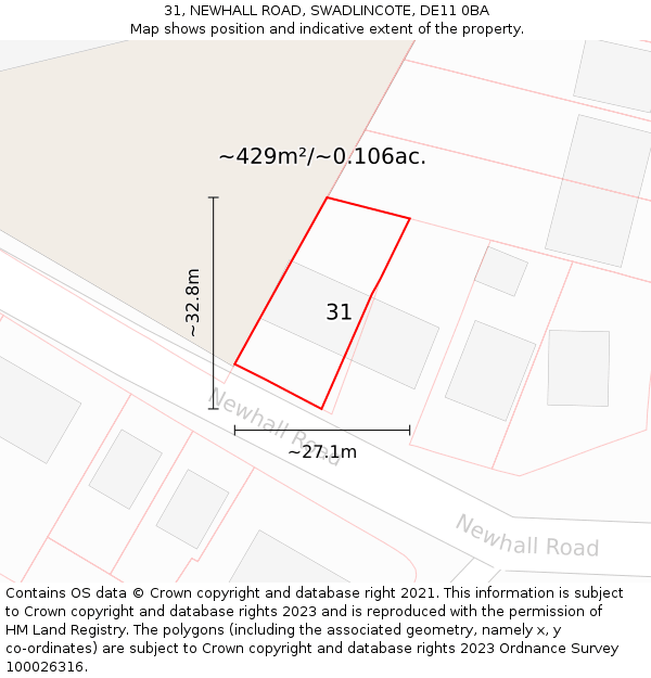 31, NEWHALL ROAD, SWADLINCOTE, DE11 0BA: Plot and title map