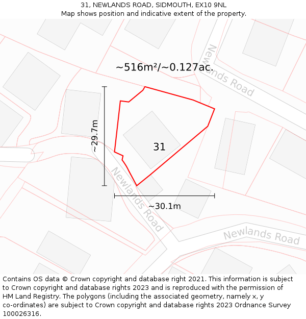 31, NEWLANDS ROAD, SIDMOUTH, EX10 9NL: Plot and title map