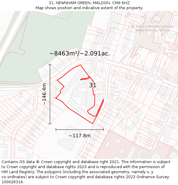 31, NEWNHAM GREEN, MALDON, CM9 6HZ: Plot and title map