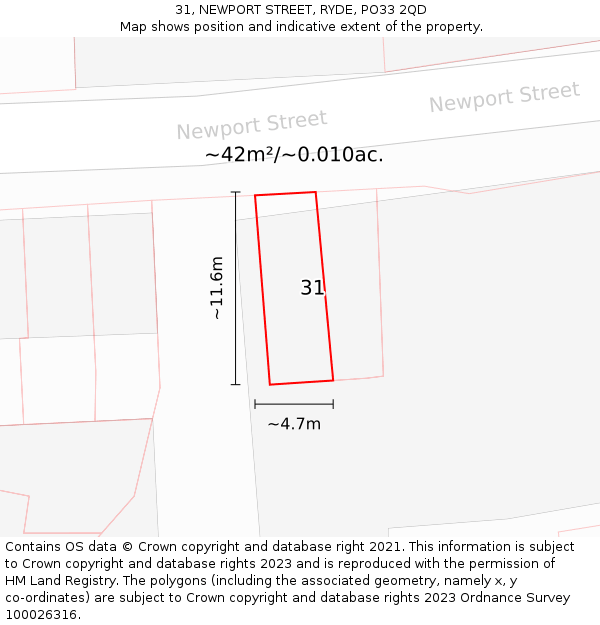 31, NEWPORT STREET, RYDE, PO33 2QD: Plot and title map