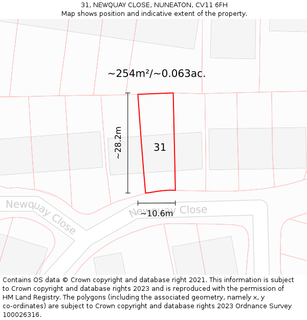 31, NEWQUAY CLOSE, NUNEATON, CV11 6FH: Plot and title map