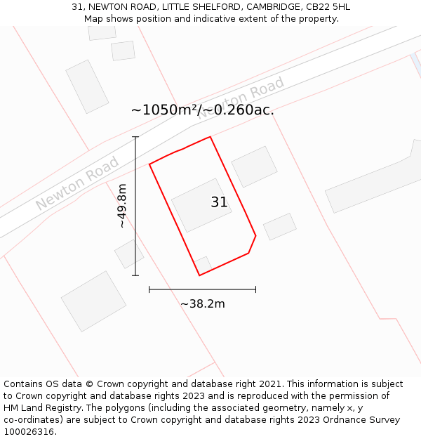 31, NEWTON ROAD, LITTLE SHELFORD, CAMBRIDGE, CB22 5HL: Plot and title map