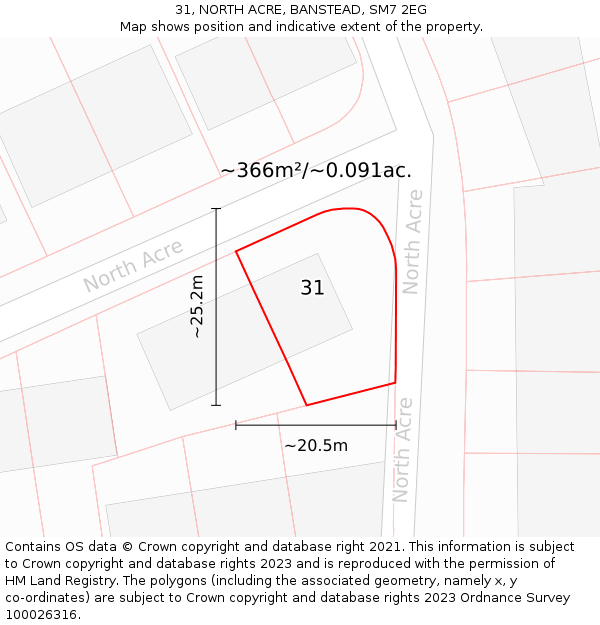 31, NORTH ACRE, BANSTEAD, SM7 2EG: Plot and title map