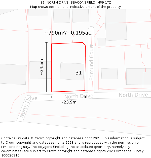31, NORTH DRIVE, BEACONSFIELD, HP9 1TZ: Plot and title map