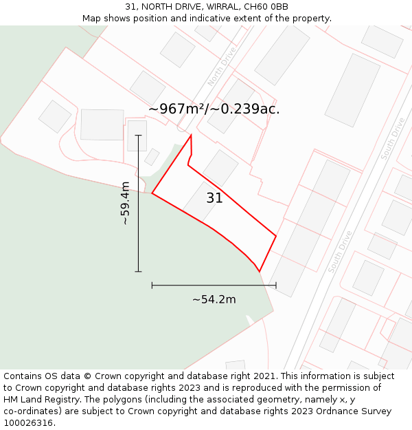 31, NORTH DRIVE, WIRRAL, CH60 0BB: Plot and title map