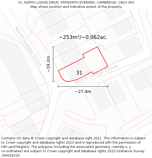 31, NORTH LODGE DRIVE, PAPWORTH EVERARD, CAMBRIDGE, CB23 3NY: Plot and title map