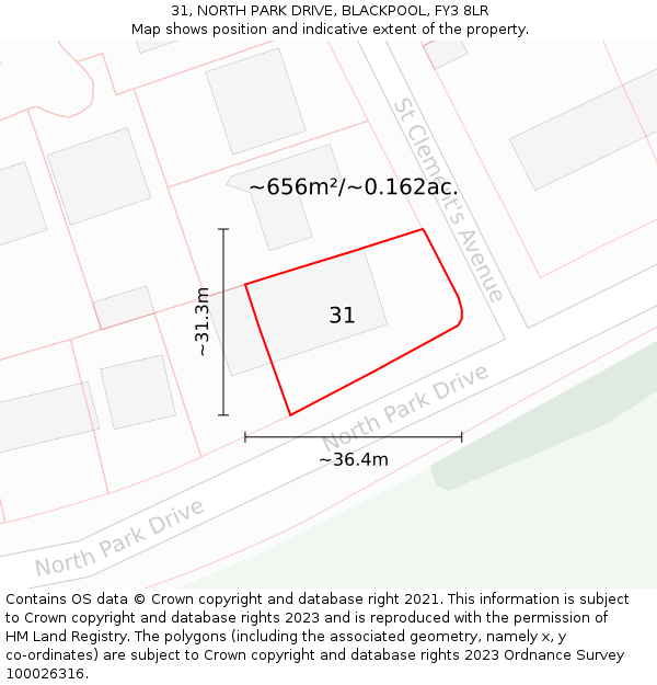 31, NORTH PARK DRIVE, BLACKPOOL, FY3 8LR: Plot and title map