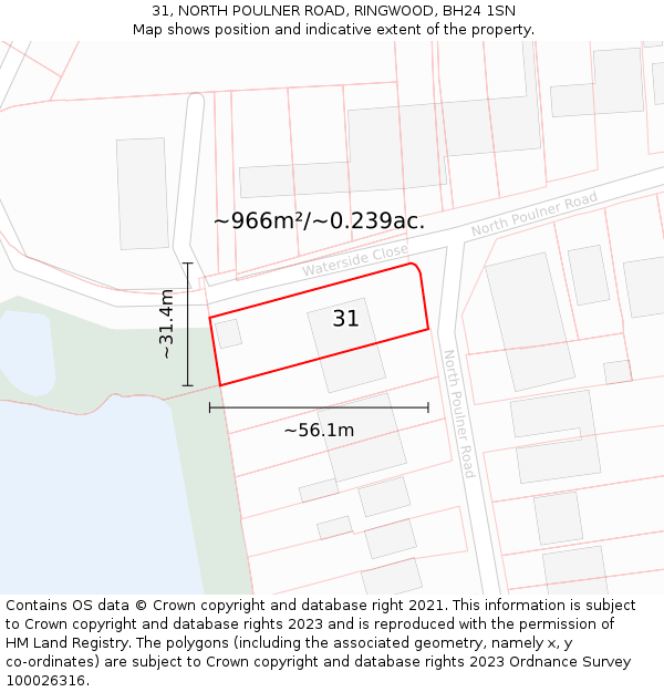 31, NORTH POULNER ROAD, RINGWOOD, BH24 1SN: Plot and title map