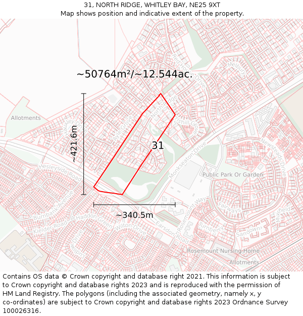 31, NORTH RIDGE, WHITLEY BAY, NE25 9XT: Plot and title map