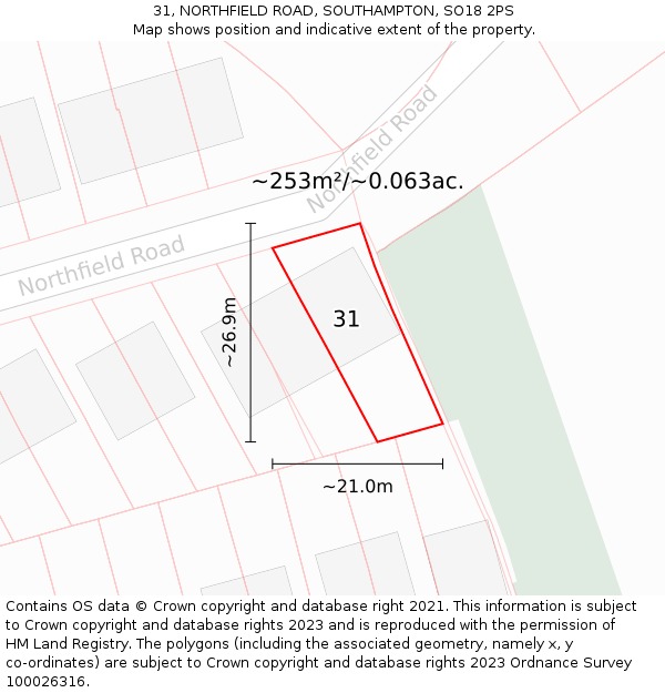 31, NORTHFIELD ROAD, SOUTHAMPTON, SO18 2PS: Plot and title map