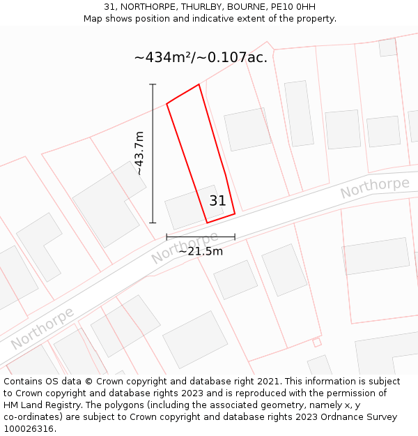 31, NORTHORPE, THURLBY, BOURNE, PE10 0HH: Plot and title map