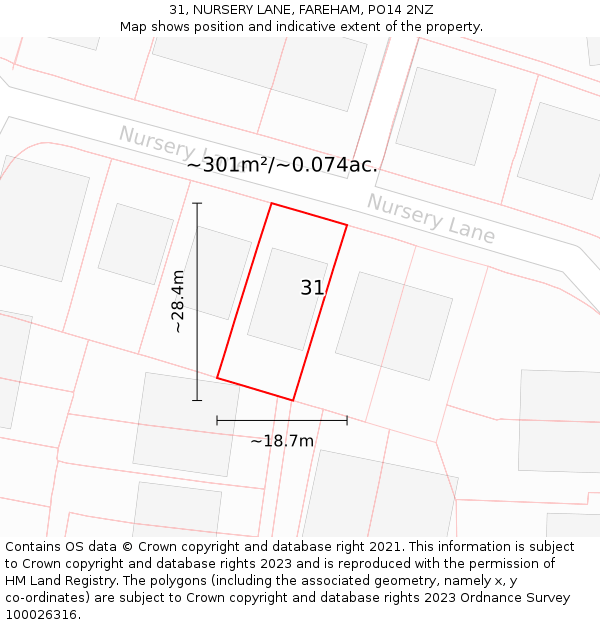 31, NURSERY LANE, FAREHAM, PO14 2NZ: Plot and title map