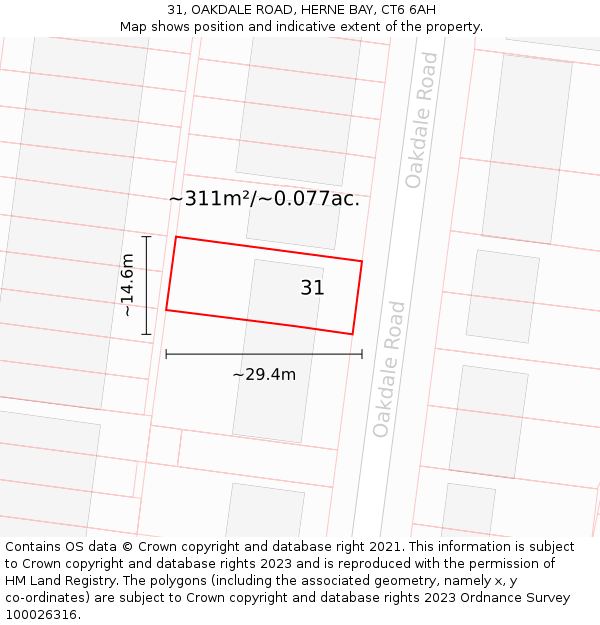 31, OAKDALE ROAD, HERNE BAY, CT6 6AH: Plot and title map