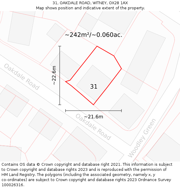 31, OAKDALE ROAD, WITNEY, OX28 1AX: Plot and title map