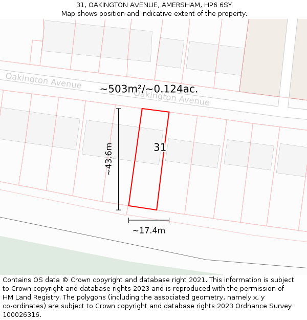 31, OAKINGTON AVENUE, AMERSHAM, HP6 6SY: Plot and title map