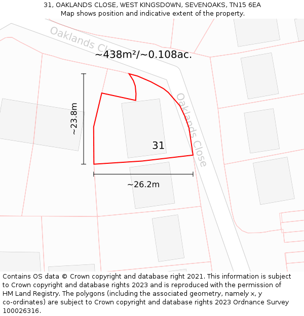 31, OAKLANDS CLOSE, WEST KINGSDOWN, SEVENOAKS, TN15 6EA: Plot and title map