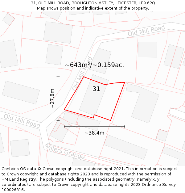 31, OLD MILL ROAD, BROUGHTON ASTLEY, LEICESTER, LE9 6PQ: Plot and title map