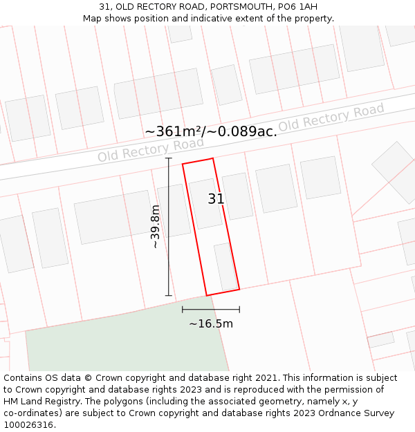 31, OLD RECTORY ROAD, PORTSMOUTH, PO6 1AH: Plot and title map