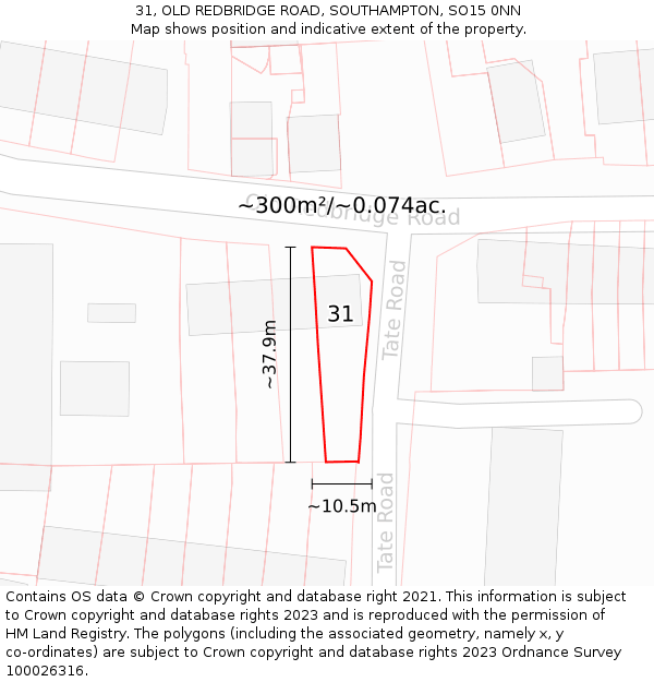 31, OLD REDBRIDGE ROAD, SOUTHAMPTON, SO15 0NN: Plot and title map