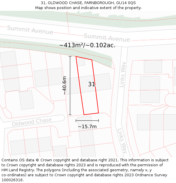 31, OLDWOOD CHASE, FARNBOROUGH, GU14 0QS: Plot and title map