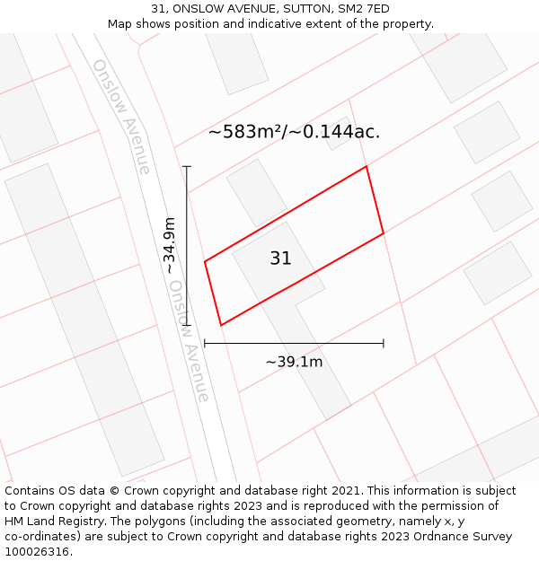 31, ONSLOW AVENUE, SUTTON, SM2 7ED: Plot and title map