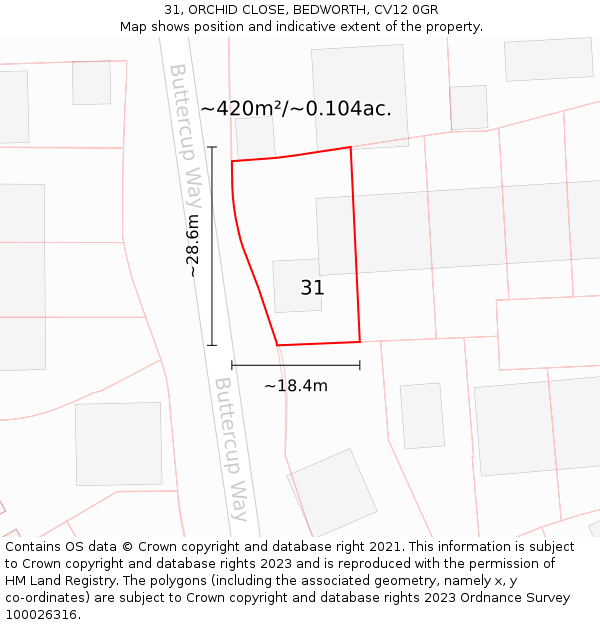 31, ORCHID CLOSE, BEDWORTH, CV12 0GR: Plot and title map