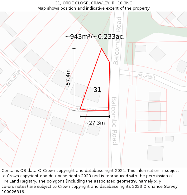 31, ORDE CLOSE, CRAWLEY, RH10 3NG: Plot and title map