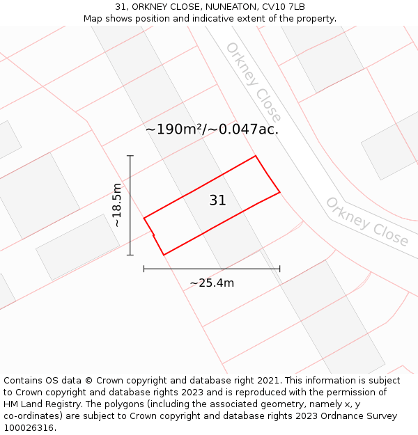 31, ORKNEY CLOSE, NUNEATON, CV10 7LB: Plot and title map