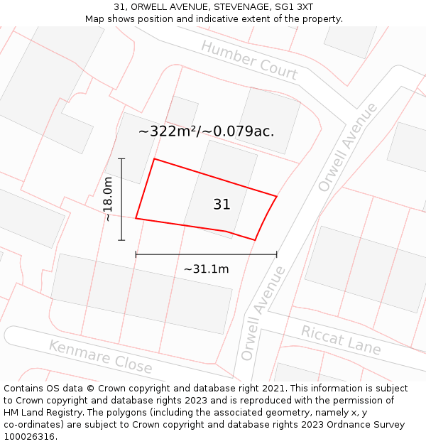 31, ORWELL AVENUE, STEVENAGE, SG1 3XT: Plot and title map