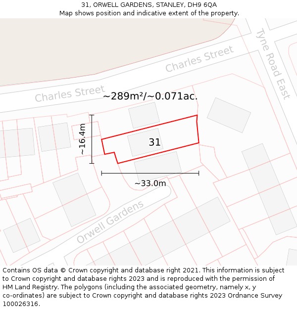 31, ORWELL GARDENS, STANLEY, DH9 6QA: Plot and title map