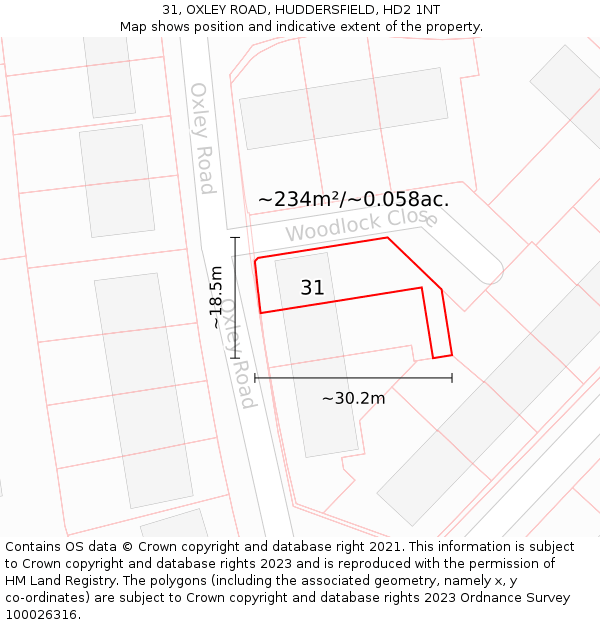 31, OXLEY ROAD, HUDDERSFIELD, HD2 1NT: Plot and title map