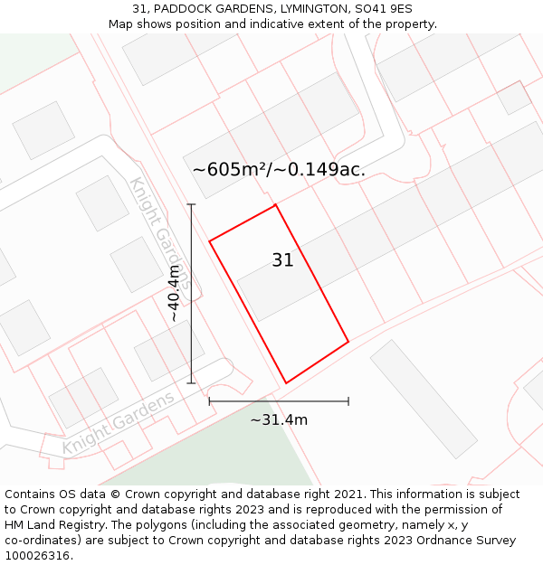 31, PADDOCK GARDENS, LYMINGTON, SO41 9ES: Plot and title map