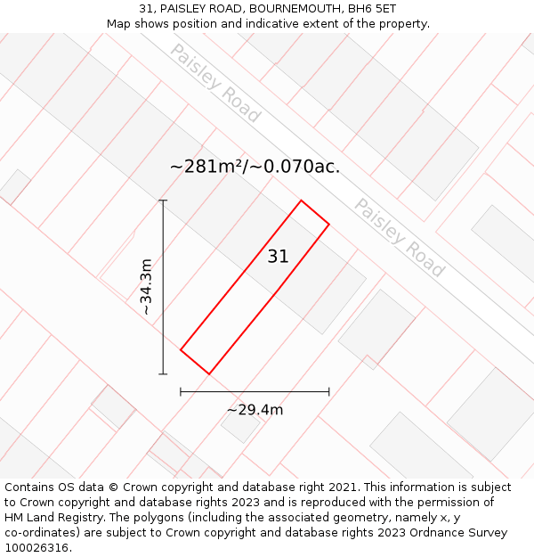 31, PAISLEY ROAD, BOURNEMOUTH, BH6 5ET: Plot and title map