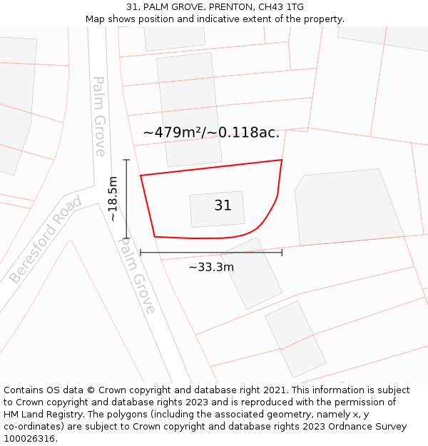 31, PALM GROVE, PRENTON, CH43 1TG: Plot and title map