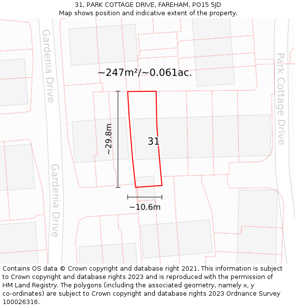 31, PARK COTTAGE DRIVE, FAREHAM, PO15 5JD: Plot and title map