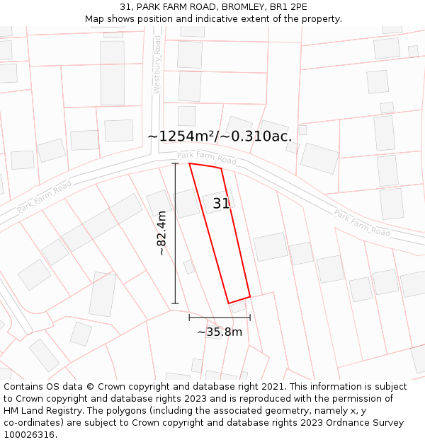 31, PARK FARM ROAD, BROMLEY, BR1 2PE: Plot and title map