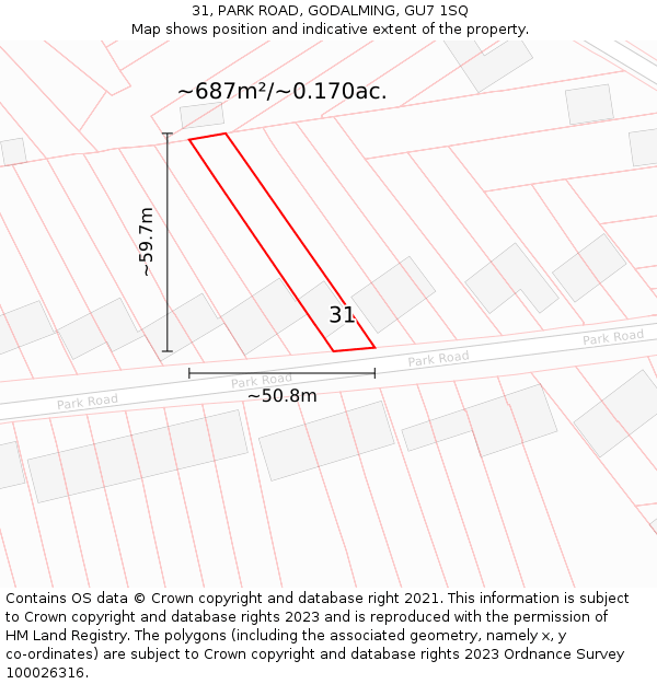 31, PARK ROAD, GODALMING, GU7 1SQ: Plot and title map