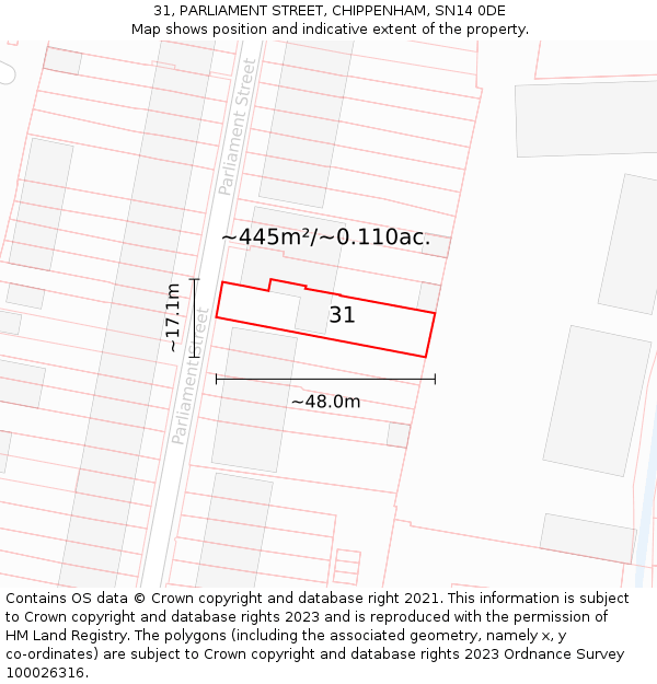 31, PARLIAMENT STREET, CHIPPENHAM, SN14 0DE: Plot and title map