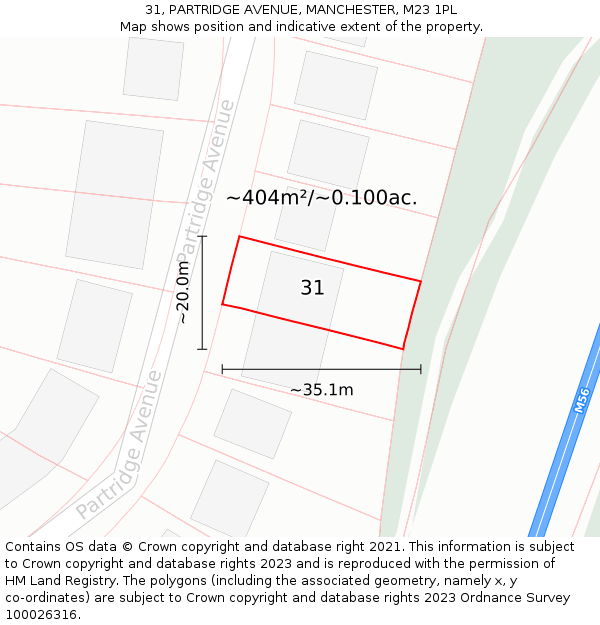 31, PARTRIDGE AVENUE, MANCHESTER, M23 1PL: Plot and title map