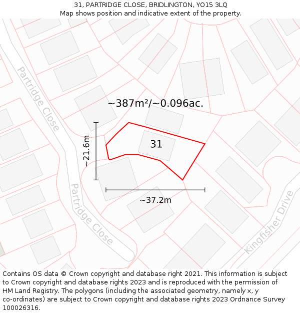 31, PARTRIDGE CLOSE, BRIDLINGTON, YO15 3LQ: Plot and title map