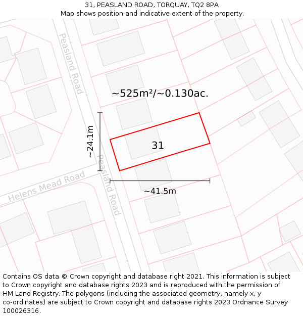 31, PEASLAND ROAD, TORQUAY, TQ2 8PA: Plot and title map