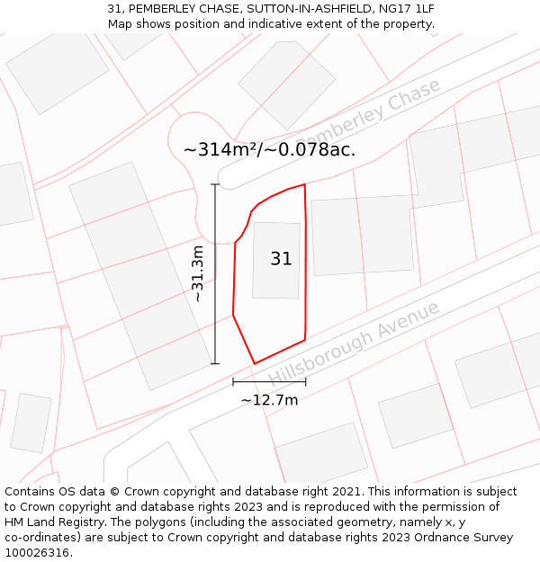 31, PEMBERLEY CHASE, SUTTON-IN-ASHFIELD, NG17 1LF: Plot and title map