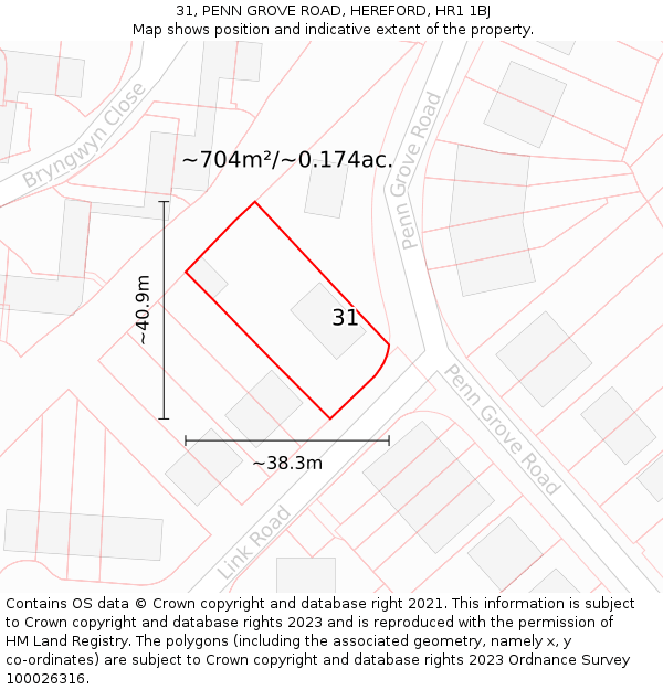 31, PENN GROVE ROAD, HEREFORD, HR1 1BJ: Plot and title map