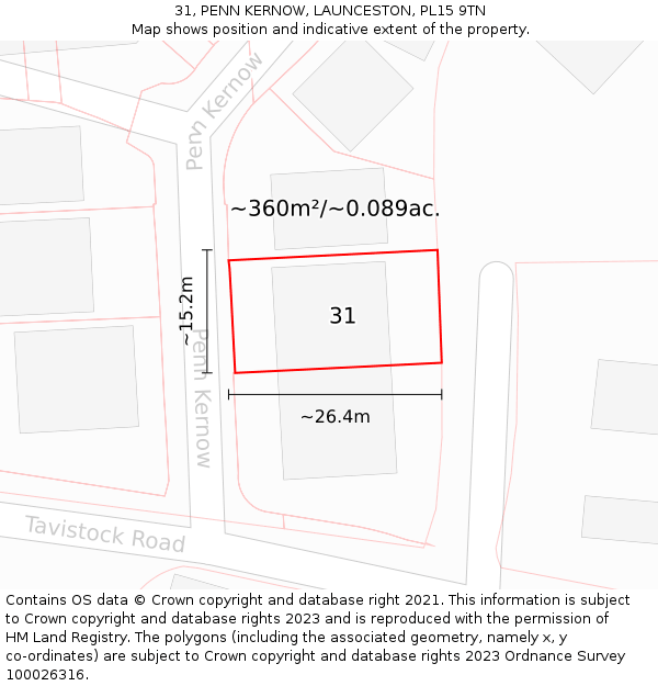 31, PENN KERNOW, LAUNCESTON, PL15 9TN: Plot and title map