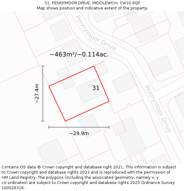 31, PENNYMOOR DRIVE, MIDDLEWICH, CW10 9QP: Plot and title map