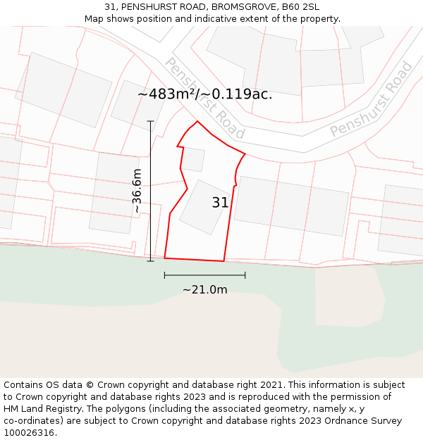 31, PENSHURST ROAD, BROMSGROVE, B60 2SL: Plot and title map