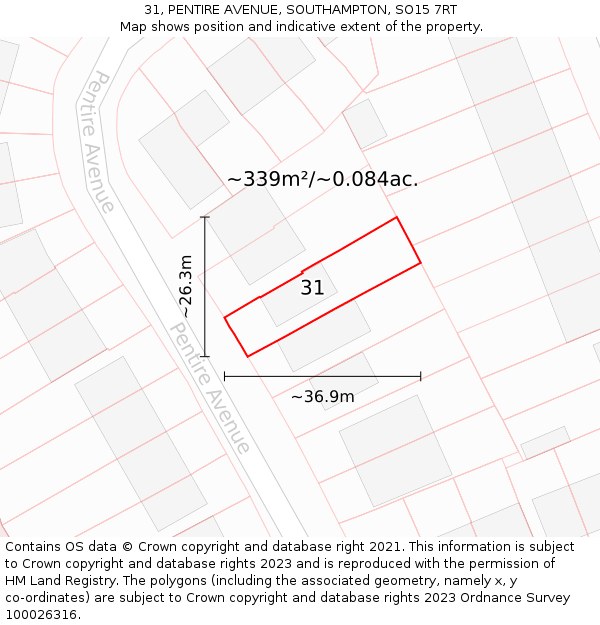 31, PENTIRE AVENUE, SOUTHAMPTON, SO15 7RT: Plot and title map