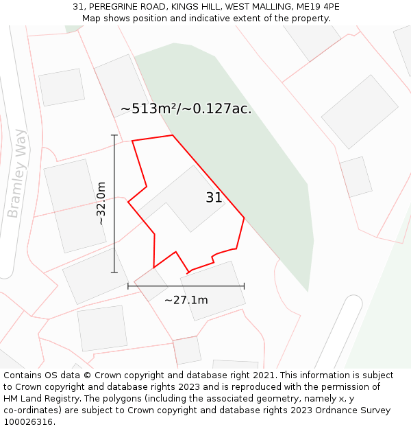 31, PEREGRINE ROAD, KINGS HILL, WEST MALLING, ME19 4PE: Plot and title map