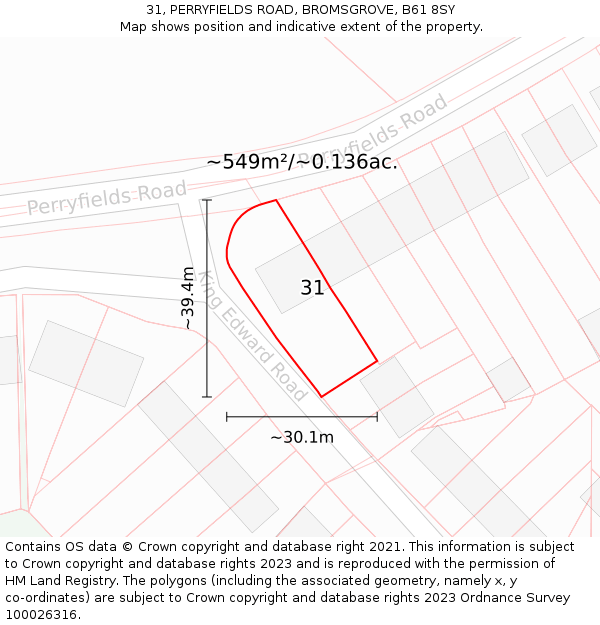 31, PERRYFIELDS ROAD, BROMSGROVE, B61 8SY: Plot and title map