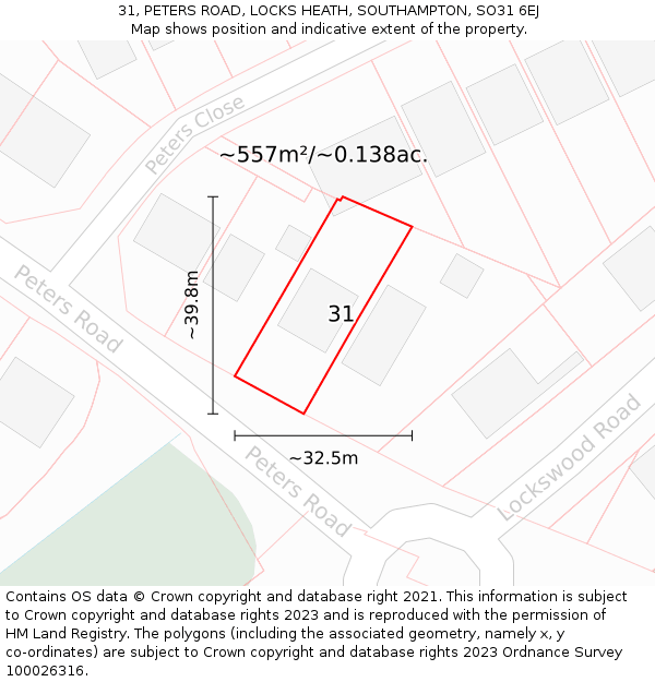 31, PETERS ROAD, LOCKS HEATH, SOUTHAMPTON, SO31 6EJ: Plot and title map